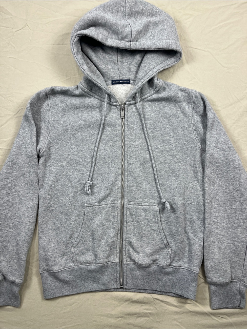 Brandy Melville Light Gray Full-Zip Hooded Sweatshirt